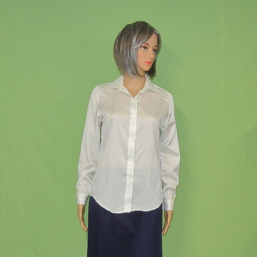 COBBLE LANE Vintage LS Button Up Blouse Size 10 ~ White w/ stripe